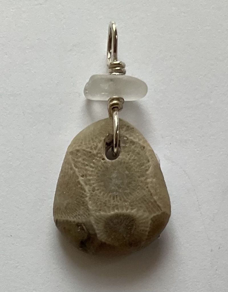 Petoskey Stone and Beachglass Pendant